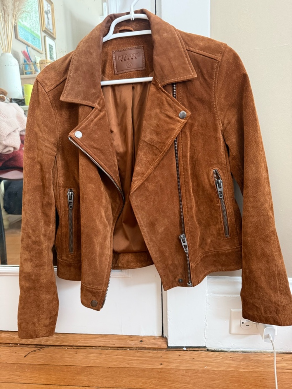 Blank NYC Suede Moto Jacket in Cognac